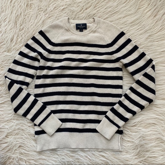 American Eagle Outfitters Sweaters - American Eagle stripe sweater chunky crew navy Sm